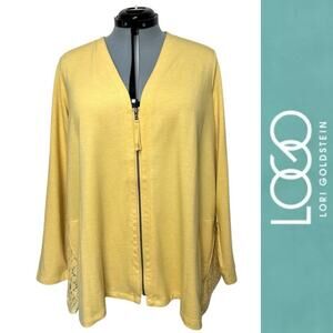 LOGO Lounge Full Zip Cardigan Lace Back Side Pocket Relaxed Fit Jacket Sz: 1X